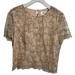Nicole Summers Dainty Lace Romantic Blouse Top Women 14 Beige VTG Modest Career